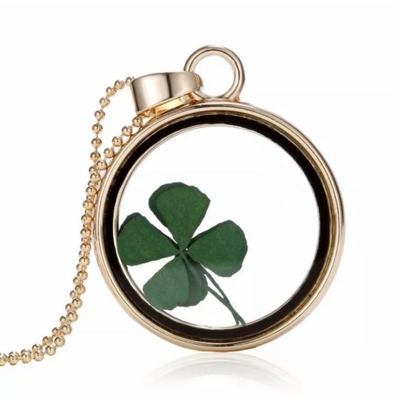 COPY - Real 4 Leaf Clover Good Luck Pressed Necklace - Picture 1 of 1